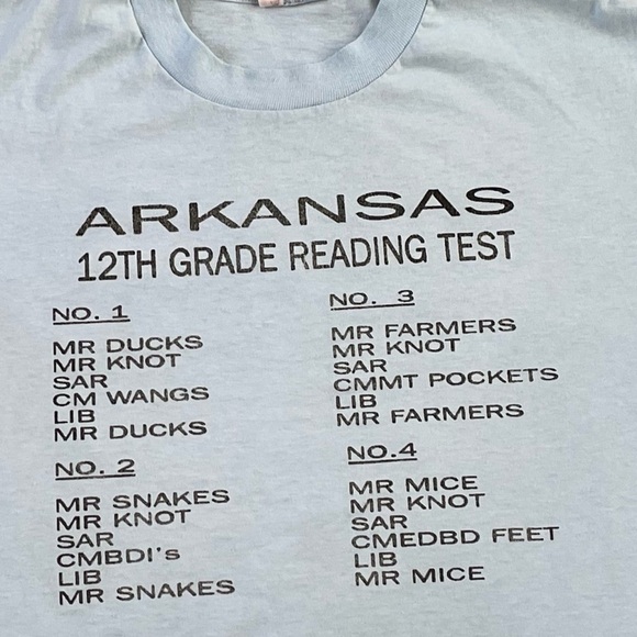 Vintage Arkansas State 12th Grade Reading Test Funny Humor 1990s Graphic Tee - Picture 6 of 6